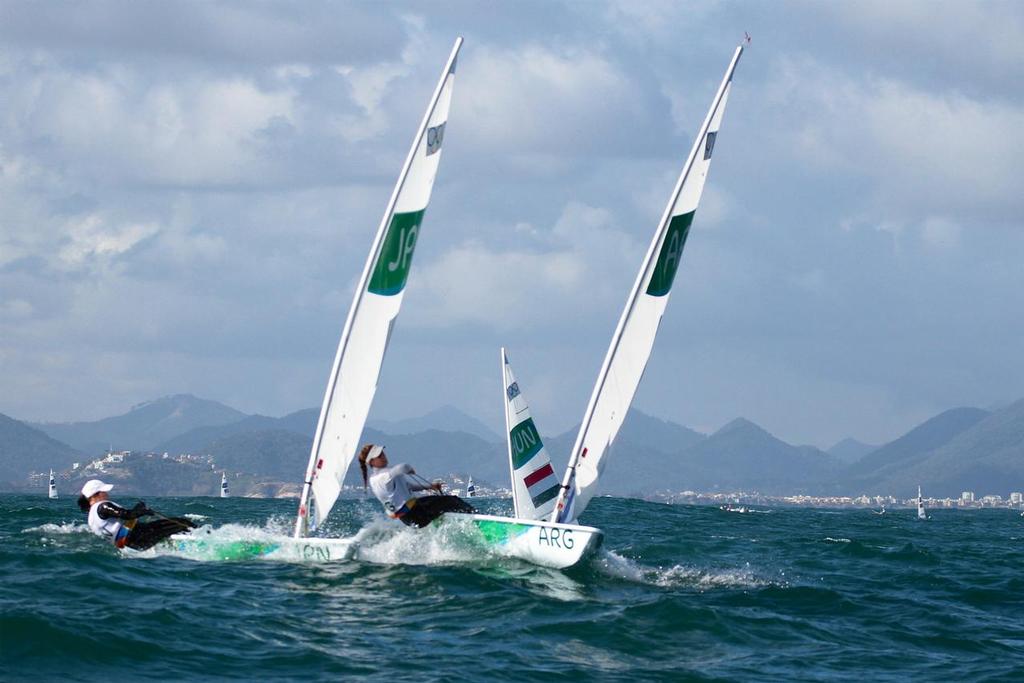 Laser Radials approach the windward mark - 2016 Olympic regatta © Richard Gladwell www.photosport.co.nz